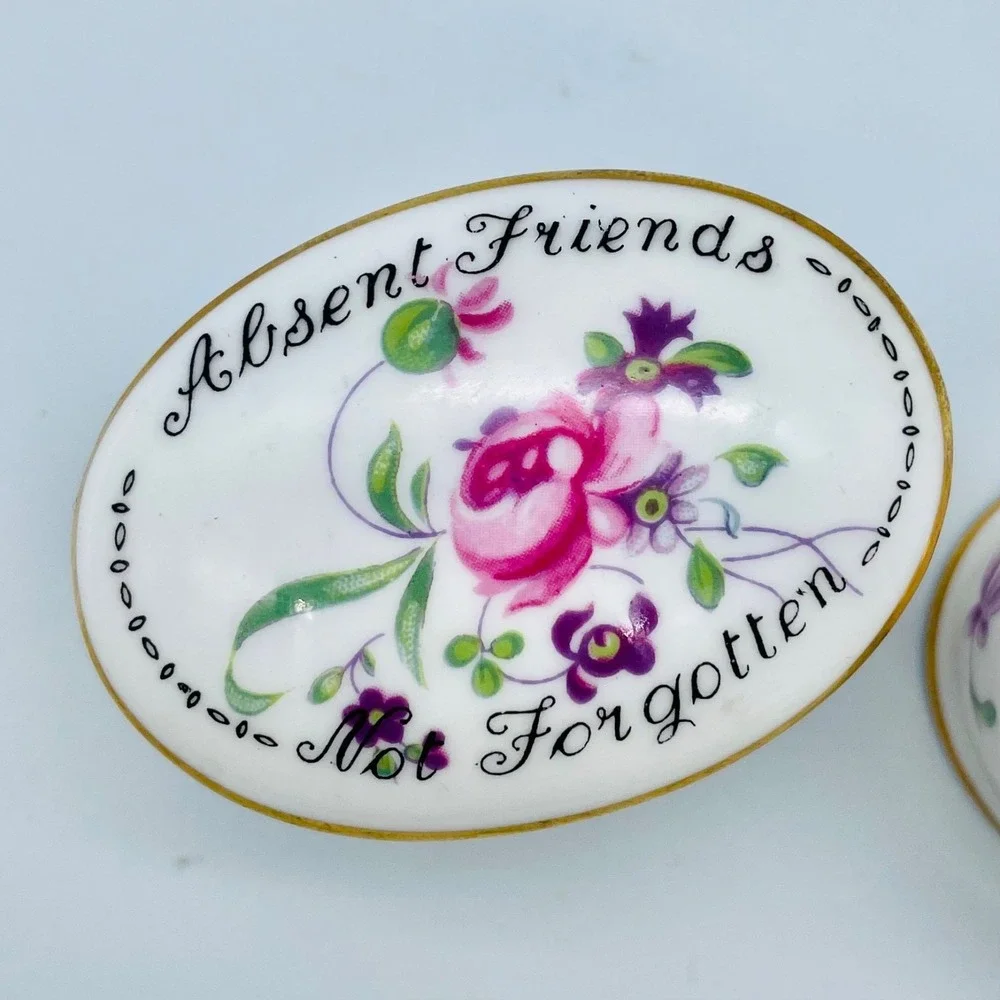 2 Crown Staffordshire Trinket‎ Boxes Porcelain ABscent Friends / With You